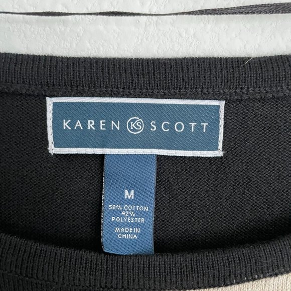 NWT - Karen Scott Blouse - Black/Brown/Tan Striped - Picture 5 of 8